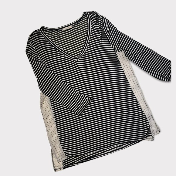 Le Lis Tops - Lelis Soft Thin Striped Polka Dot Top Large V Neck 3/4 Sleeves